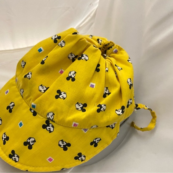 Vintage Yellow Mickey Mouse Disney Bonnet Hat Visor KIDS CHILD Size Tie Back - Picture 8 of 12